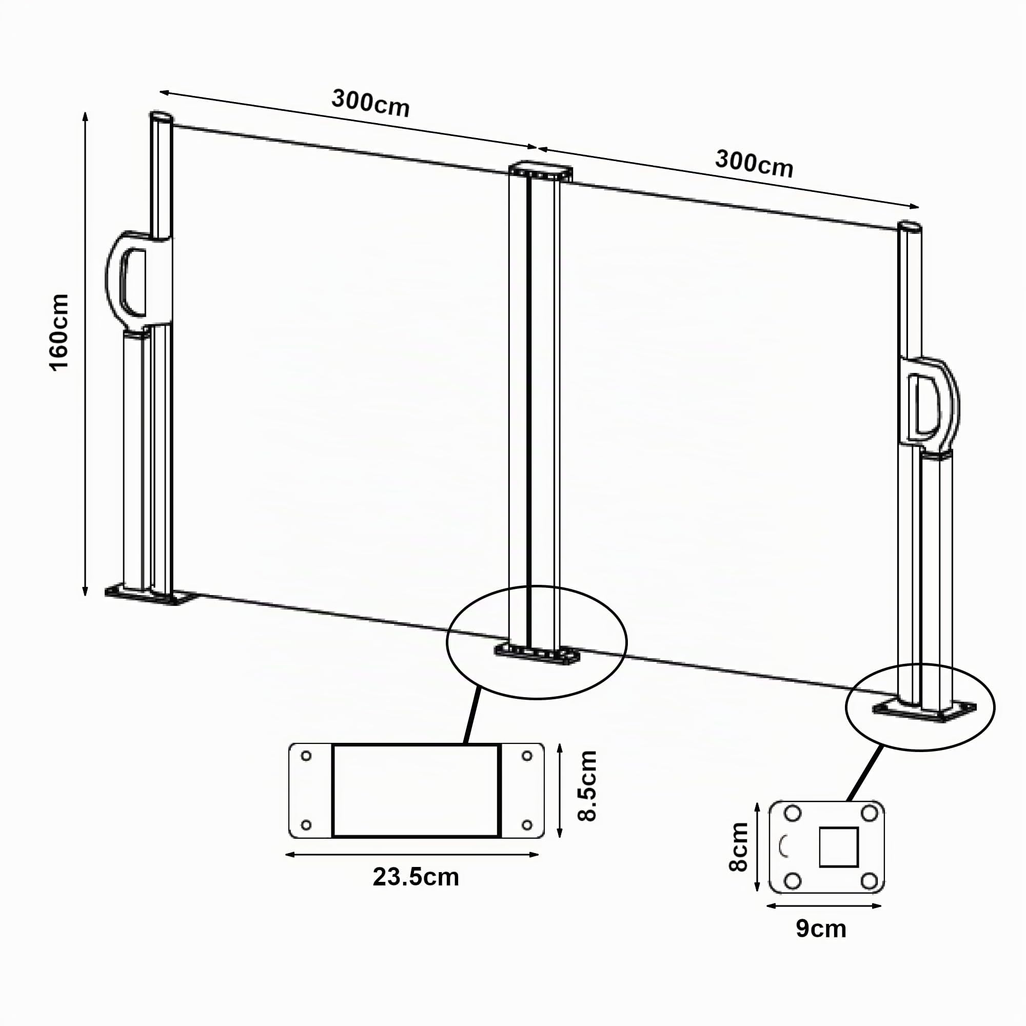 pro.tec Paravento Doppio Estraibile per Uso Esterno Schermo Protettivo a Scomparsa Divisorio Esterno Schermo Privacy Estensibile 160 x 300 x 300 cm Grigio