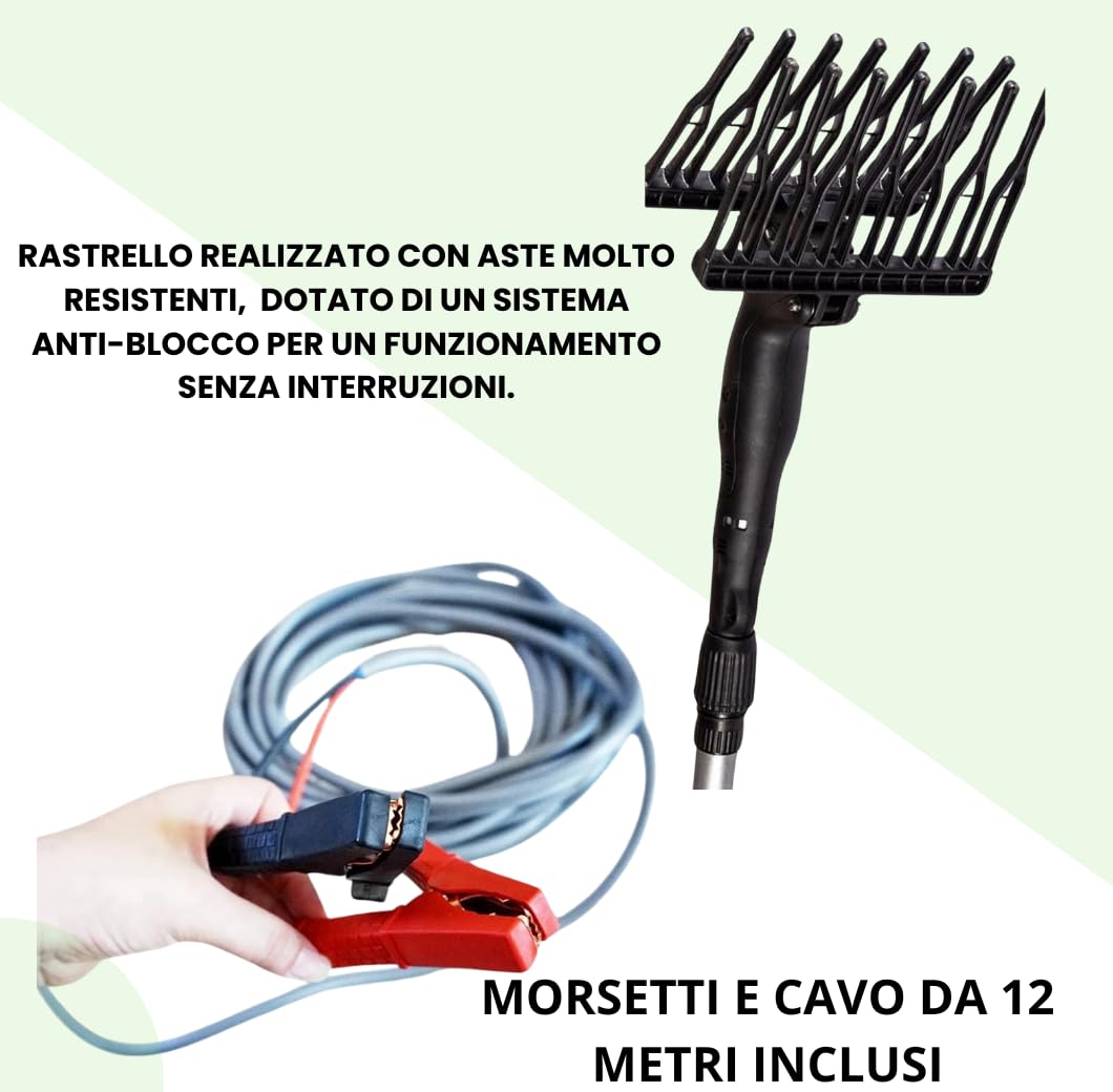 Abbacchiatore Elettrico telescopico per Olive, Batteria 12V, 400W, Fino a 1000 Colpi/min. Leggero, ergonomico, Facile da Usare, con Cavi e Morsetti per Un Collegamento rapido e Sicuro.