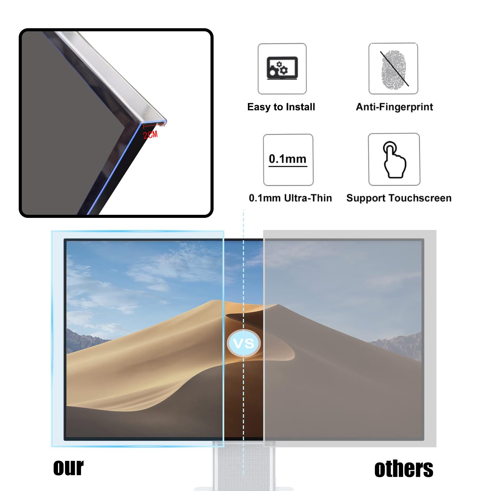 Panneau de Protection Anti-lumière Bleue en Acrylique, Filtre Anti-éblouissement pour Ordinateur de Bureau, Film filtrant pour écran Large Suspendu, Facile à Installer et à (24 Pouces