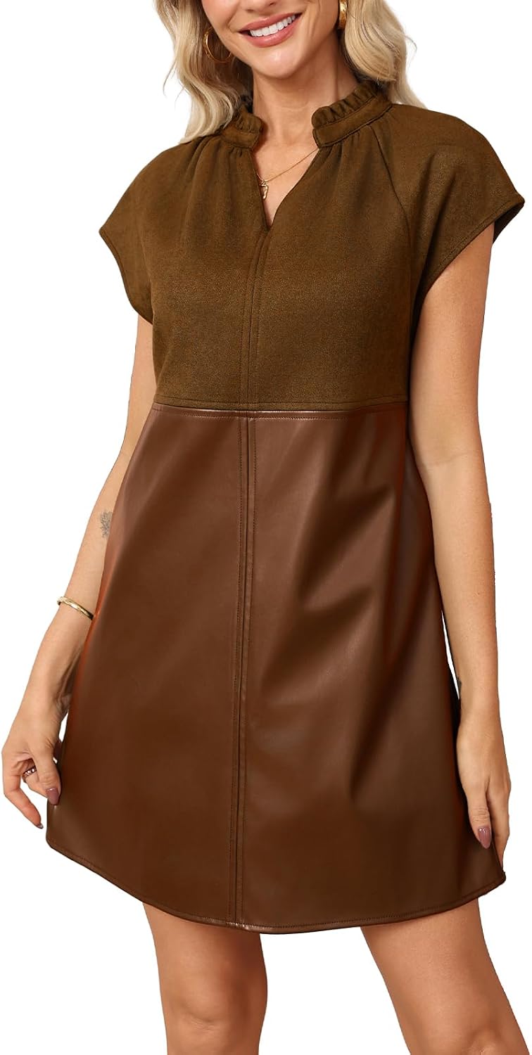 EZAPINE Women Faux Suede Dress Faux Leather Mini Dresses for Women image 5