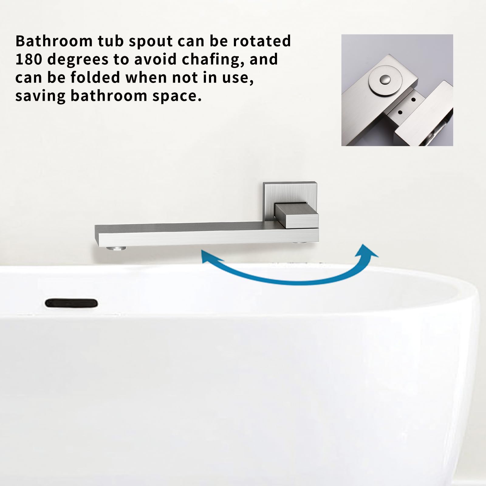 KAITAIHD Bruhsed Nickel Bath Tap Bathroom Tub Spout, Wall Single Hole Mount, Can be Folded, Brushed Nickel - Image 2