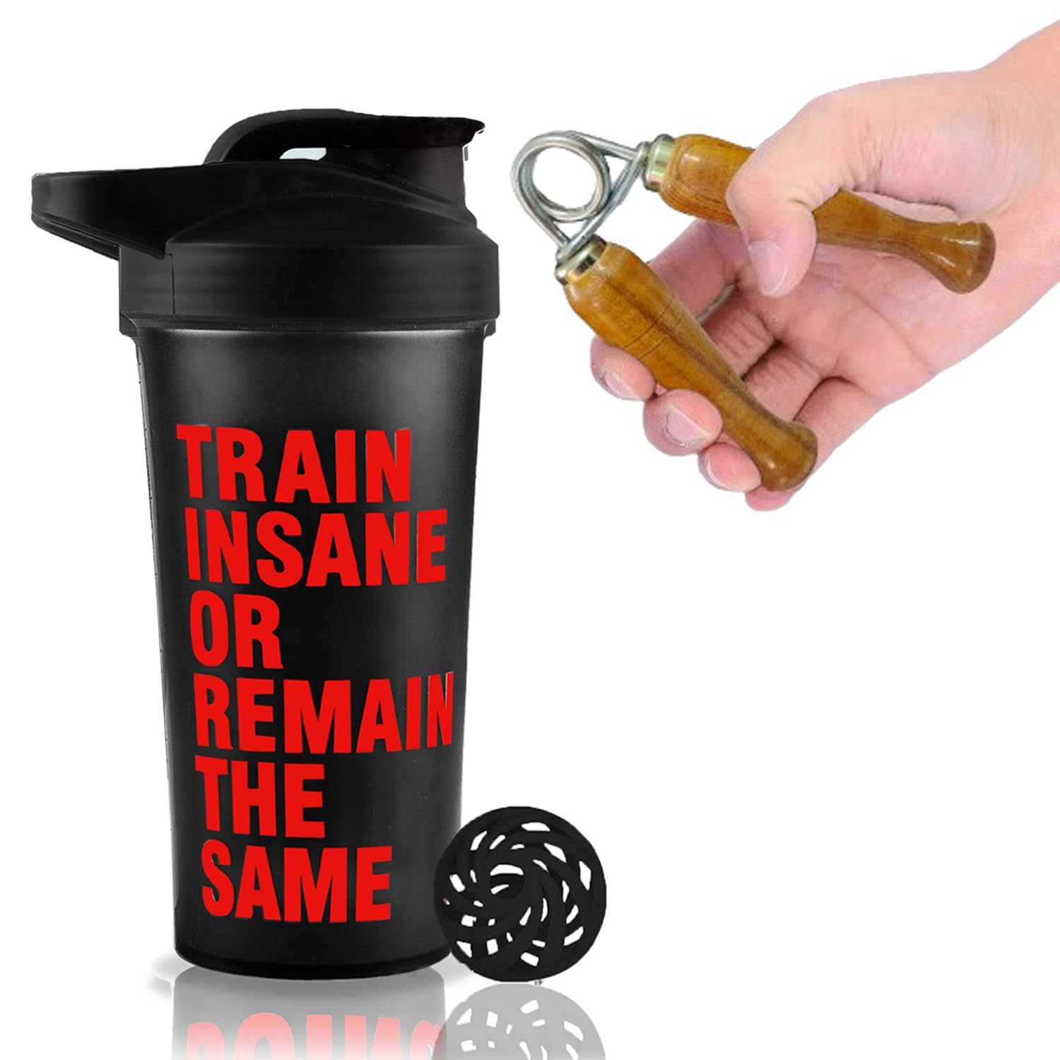 TRUE INDIAN (Pack of 2) New Version Combo Shaker Bottle Wooden Hand Gripper | Bottle for Gym | Shaker Bottle Gym | Fitness Kit/Shaker Combo (Red)-image-24