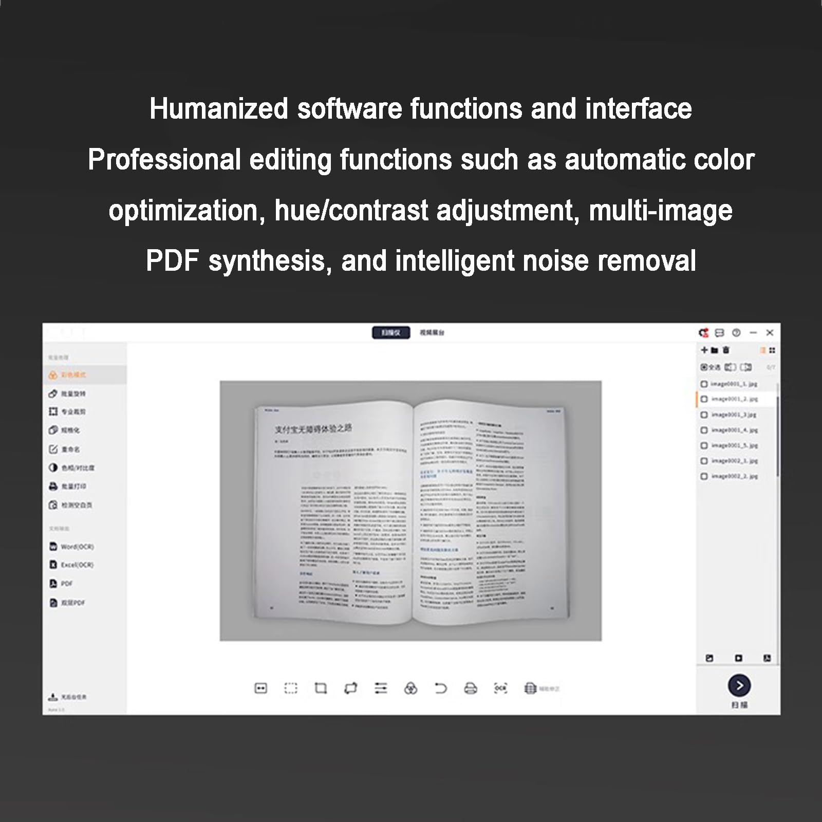 Scanner Portatile per Libri, Scanner Automatico per Documenti da 20 MP, Formato Massimo A3, con Smart OCR, modalità Lampada da Tavolo a LED, Pieghevole, per Casa E Ufficio