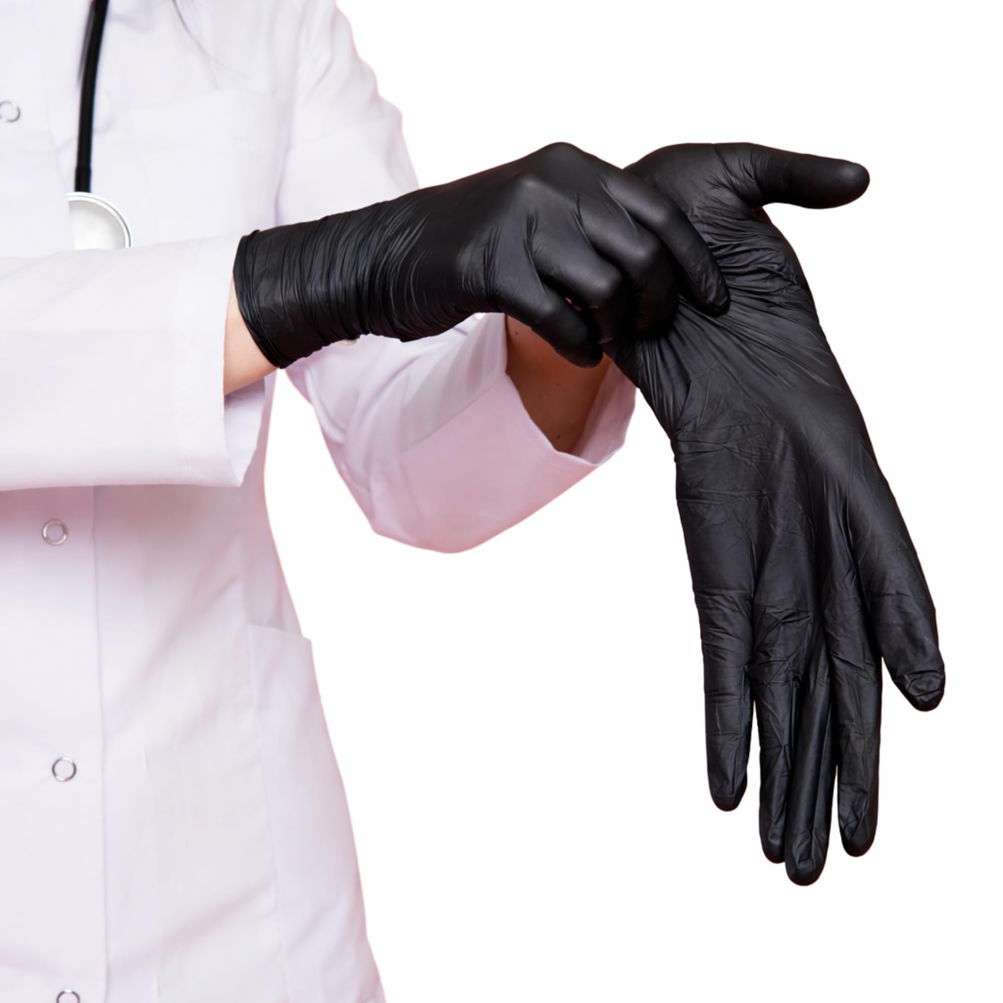 S&S-Medical Guanti in Nitrile Neri Senza Polvere monouso Resistenti Ipoallergenici Senza Lattice Dispositivo Medico | Uso Professionale Alimentare Medic Alimentare Tatuatori Chef | S M L XL (100, L)