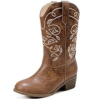 LAURMOSA Brown Cowboy Boots for Girls Cowboy Boots for Kids Cowgirl Western Cow Girl Boot Size 13 Mid Calf Embroidered Side Zipper for Little Girl Party Birthday Country Dance Riding (UKL1051Brown 13)