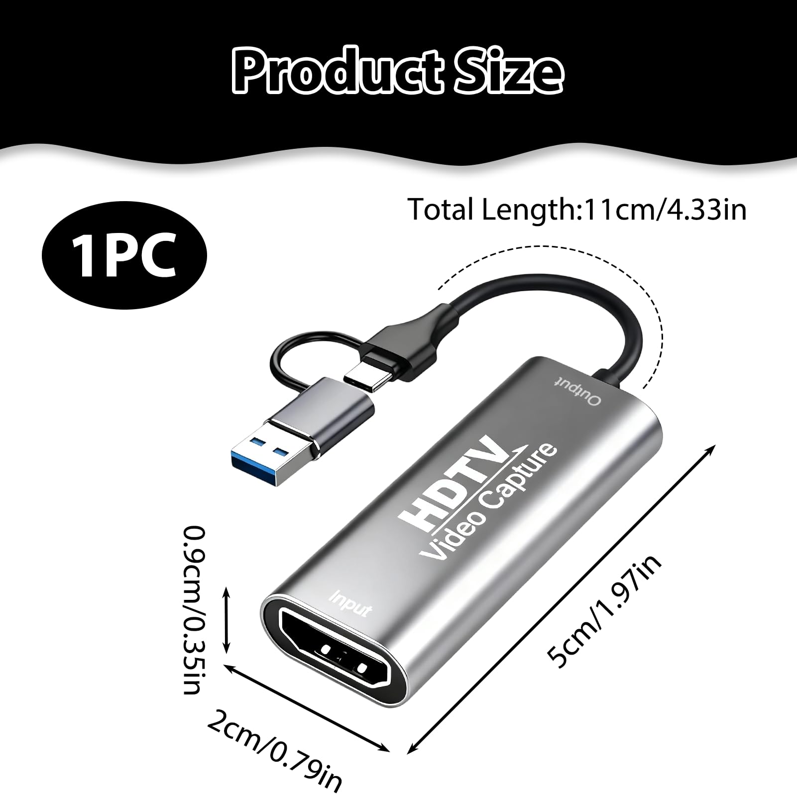 Capturadora de Video HDMI a USB C, Full HD 4K 1080P, Capturadora Video HDMI, Tarjeta de Captura, Capture Card para Edición de Vídeo/Juegos/Transmisión/Enseñanza en Línea