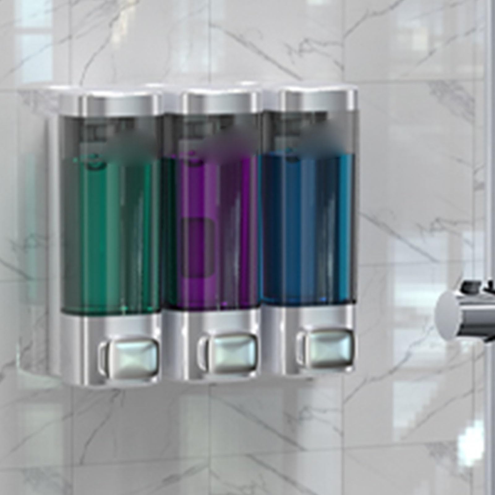 Headerbs Dispenser per Shampoo a Parete, Dispenser per Sapone Liquido a Tripla Camera in ABS 320 Ml X 3 Bottiglie Trasparenti Ricaricabili con Pulsante Manuale con Serratura per Bagno, Doccia