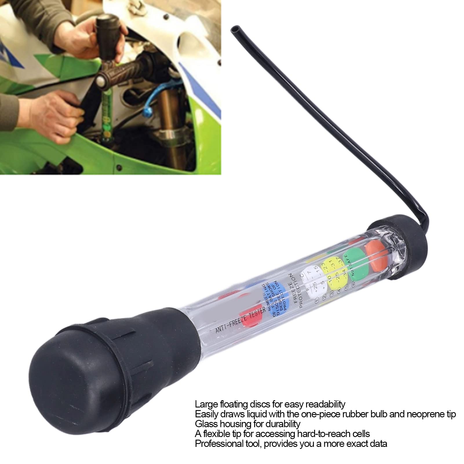 Car Battery Hydrometer, ABS Rubber Neoprene Glass Battery Hydrometer Tester Precision Quality Analyzer Density Meter Fast Detection Tool