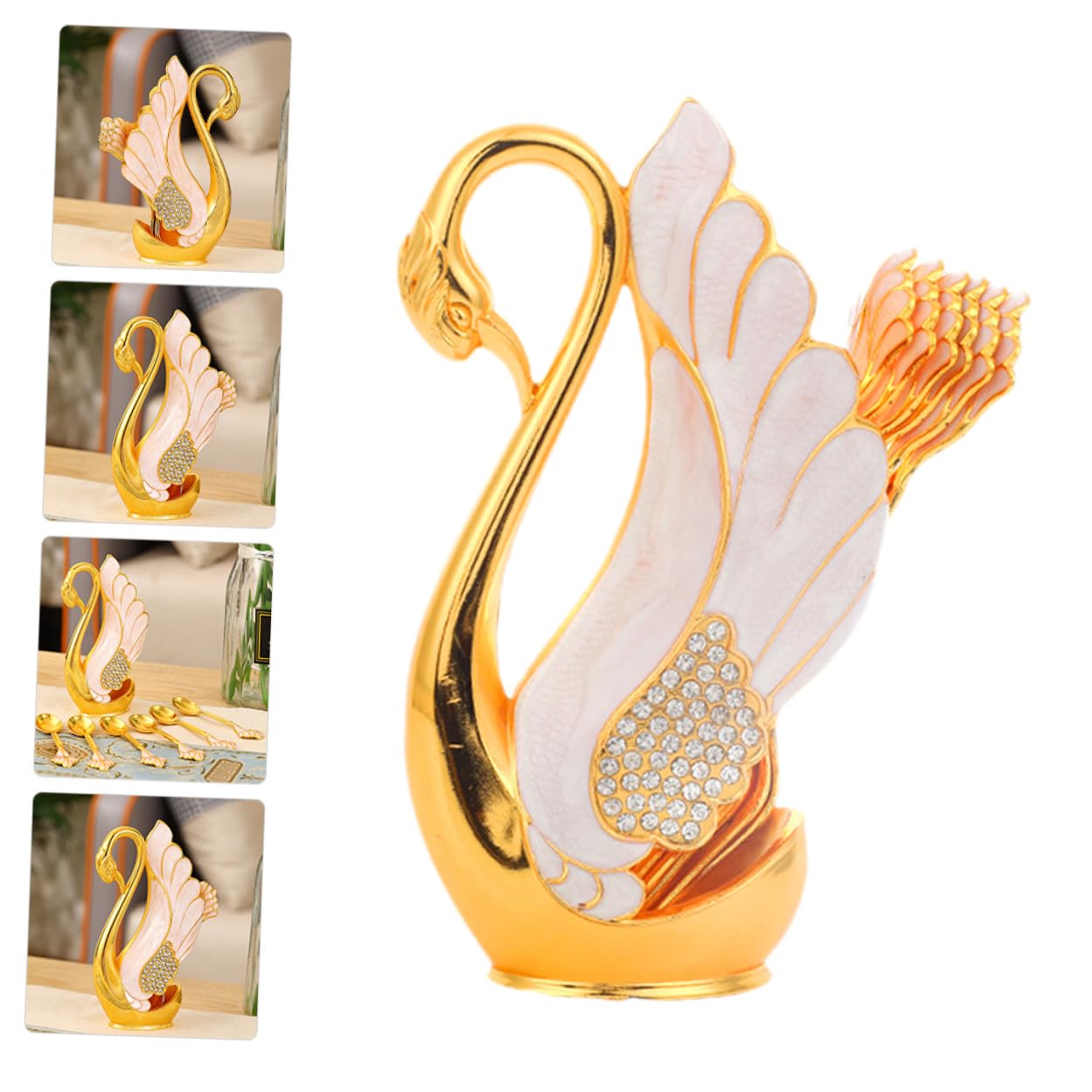 Cucharas de Café y Postre con Base Cisne Dorada Diseño Ergonómico y Superficie Pulida Cucharillas Versátiles para Servir y Condimentar Restaurante y Hogar