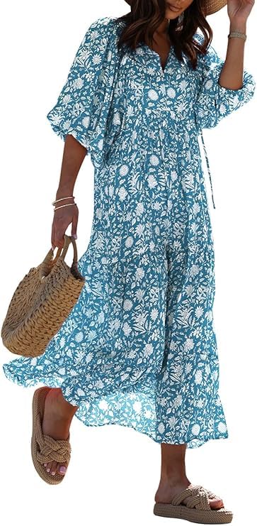 MessBebe Sommerkleider Damen Elegant Boho Langarm Blumenklei