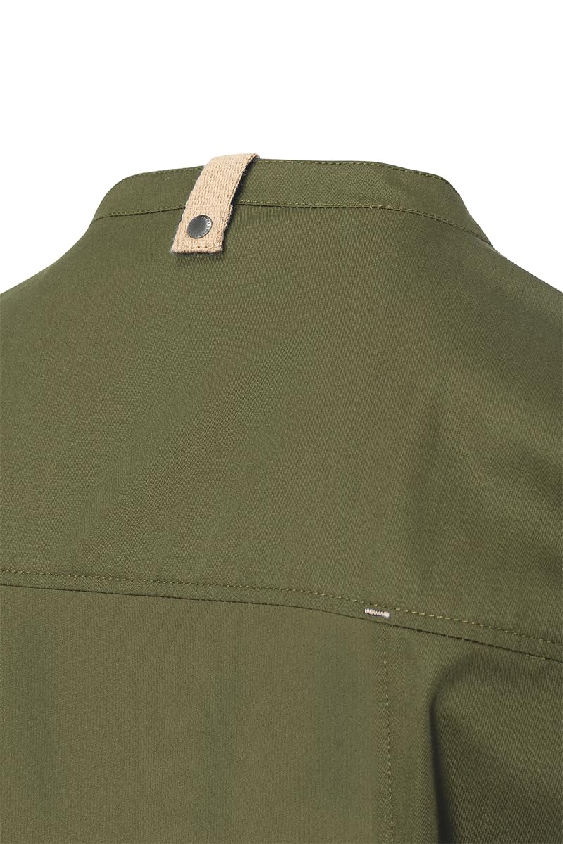 Karlowsky JM 36 PASSION GREEN-GENERATION Kurzarm Kochjacke aus Recyceltem Plastik, Vorderseite: 65% Polyester/35% Baumwolle, Rückseite: 100% Polyester, Moosgrün, Größe 48