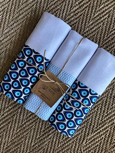 Pano de Prato Sacaria Premium Olho Grego kit c/ 3 unidades.