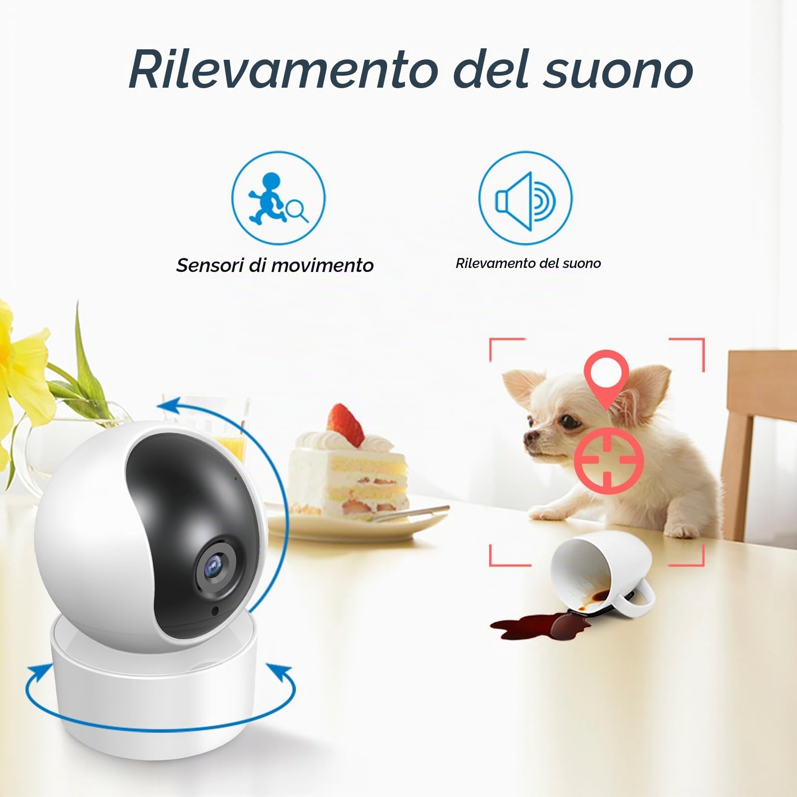 PGST Telecamera Wi-Fi Interno, 1080P Videocamera di Sorveglianza, Tracciamento del Movimento con Sirena, Telecamera WiFi con Rilevamento Umano, Audio Bidirezionale, Funziona con SMART LIFE APP