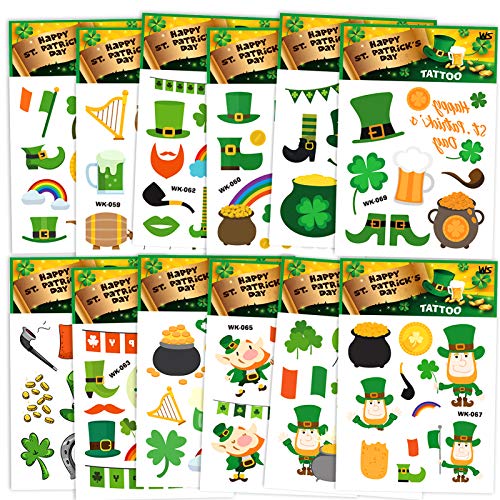 St.Patricks Day Party Supplies,Konsait 120pcs St. Patrick's Day Tattoos Shamrock Leprechaun Temporary Tattoo Pot of Gold Sticker for St Patricks Party Favor Supplies Decor for Man Women Kids