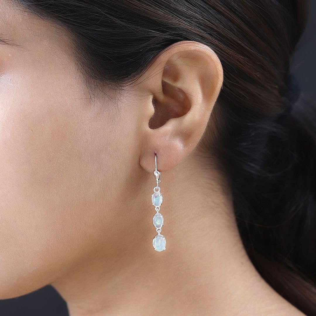 Opal Earrings for Women 925 Sterling Silver Long Drop Dangle Earrings for Women Gemstone Opal Birthstone Jewelry Birthday Christmas Gifts for Womens - Image 3