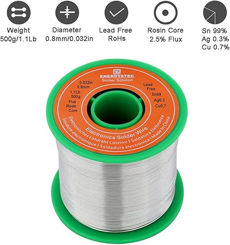 Miniatura 2 de Cable de soldadura sin plomo Flujo de núcleo de colofonia 2.5% Flujo 0.032in 0.031 in Soldadura eléctrica 1.1lb. 17.64 oz Sin plomo Alambre de