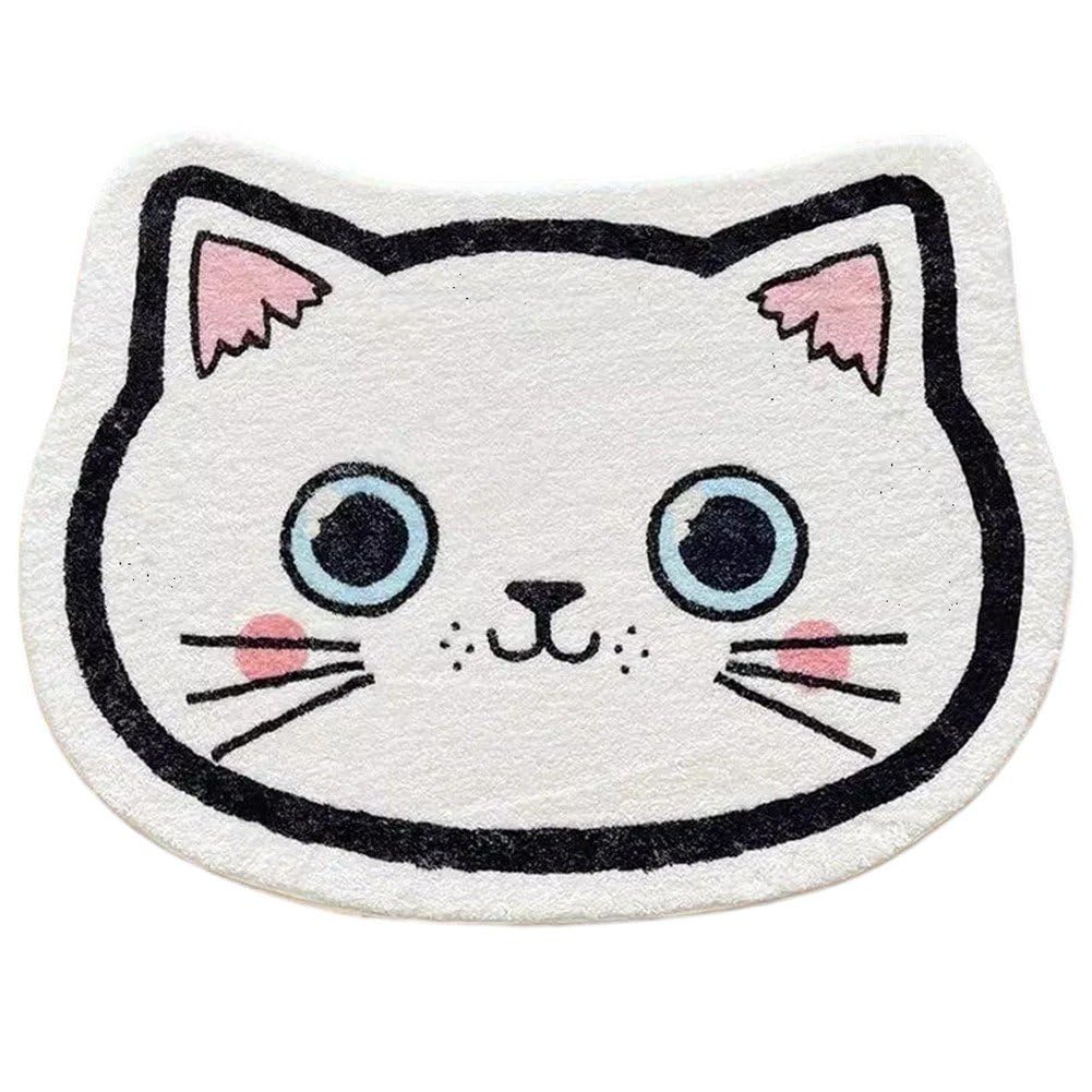 Luxylei White Cute Bathroom Mat, Non Slip Absorption Bath Mat, Funny Cat Face Carpet Bathroom Doormat Floor Rugs For Bathroom Bedroom