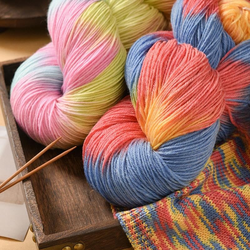 Hilo de Lana 4x250 g, Degradado, para Tejer a Mano, para Tejer suéteres, Bufandas, chales y Gorros