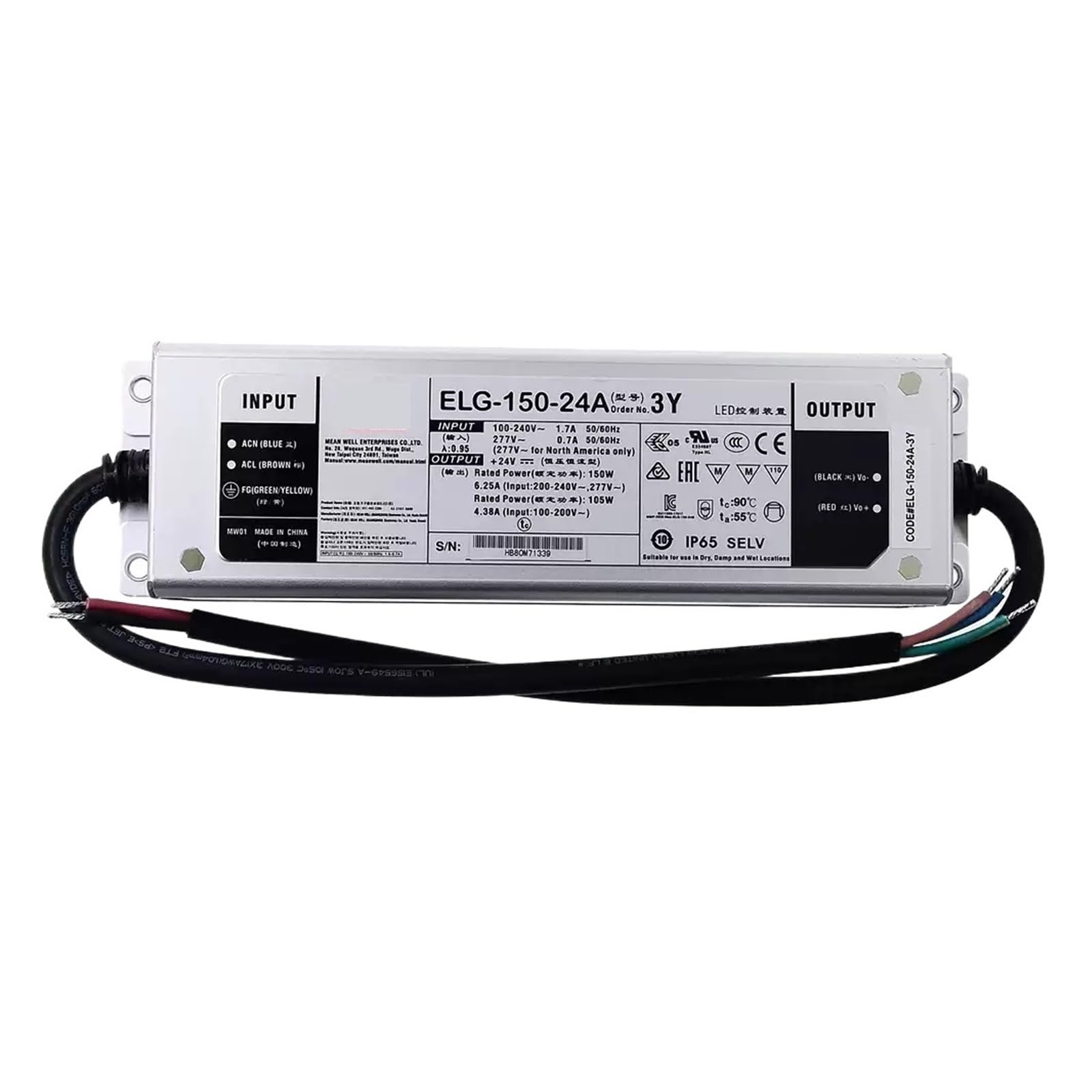 XDDQWSWA ELG-150 ELG-150-12-3Y ELG-150-24-3Y 84~150W Constant Voltage + Constant Current LED Driver(ELG-150-24-3Y)