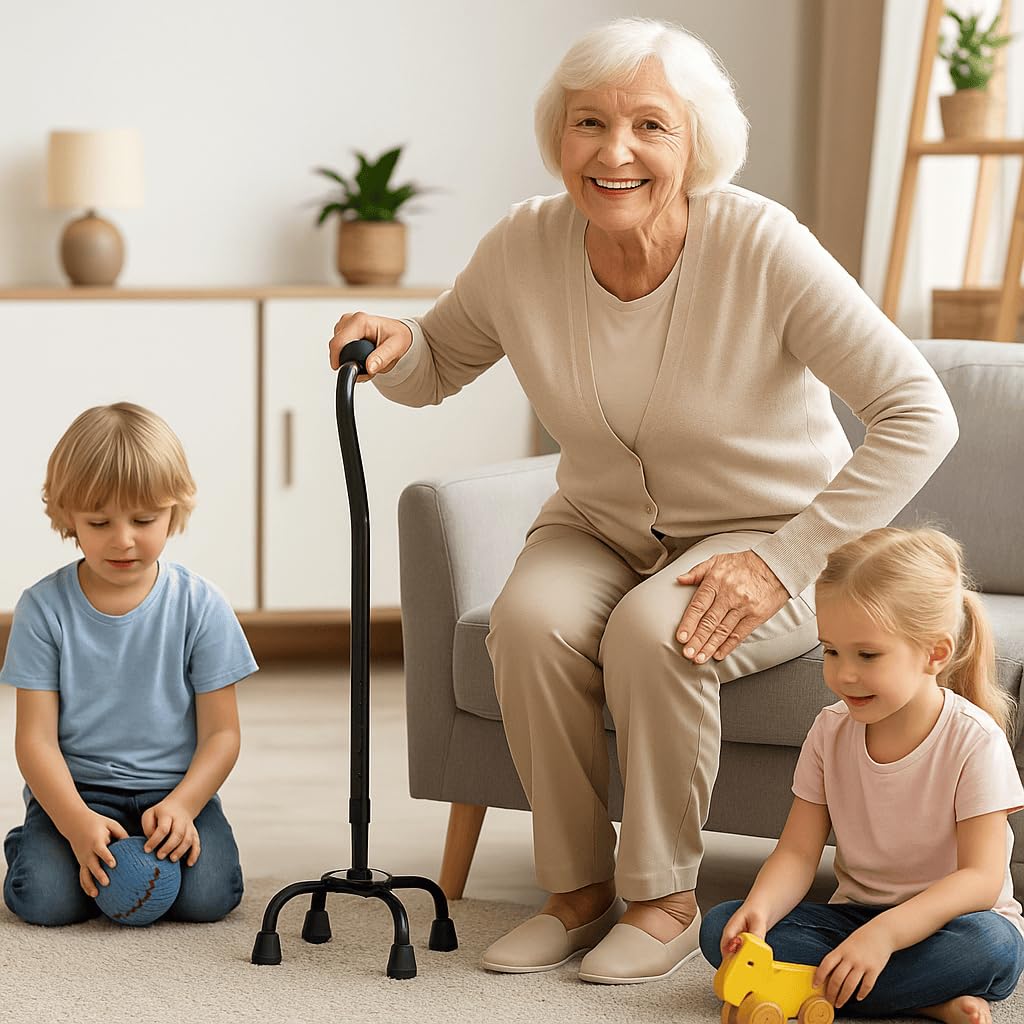 Bastone da passeggio ergonomico a quattro piedi DynaSun F307 ausilio per la deambulazione regolabile, stampelle con impugnatura morbida e imbottita per anziani, uomini e donne