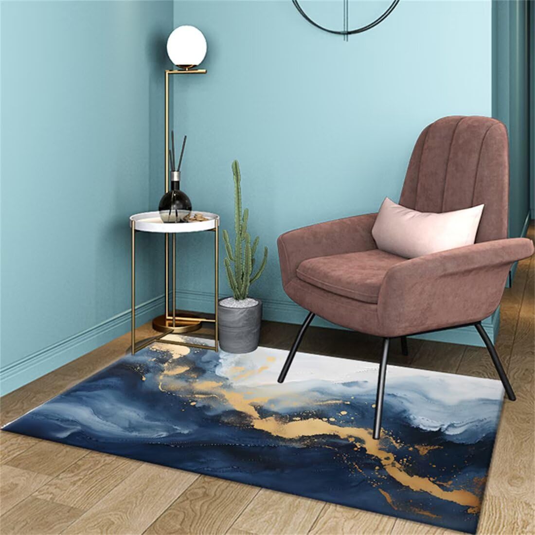 Tapis de salon doux bleu et jaune 50x70 cm lavable et rectangulaire
