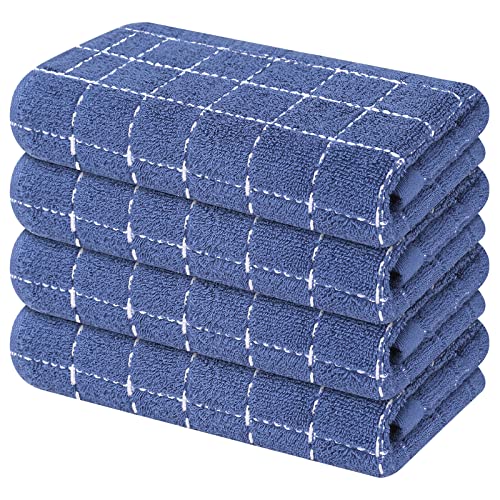 Mordimy 100% Cotton Terry Cloth Kitchen Towels, Super Soft and Absorbent Dish Towels for Drying, Checkered Designed Hand Towels for Kitchen, 16 x 26 Inches, 4 Pack, Navy