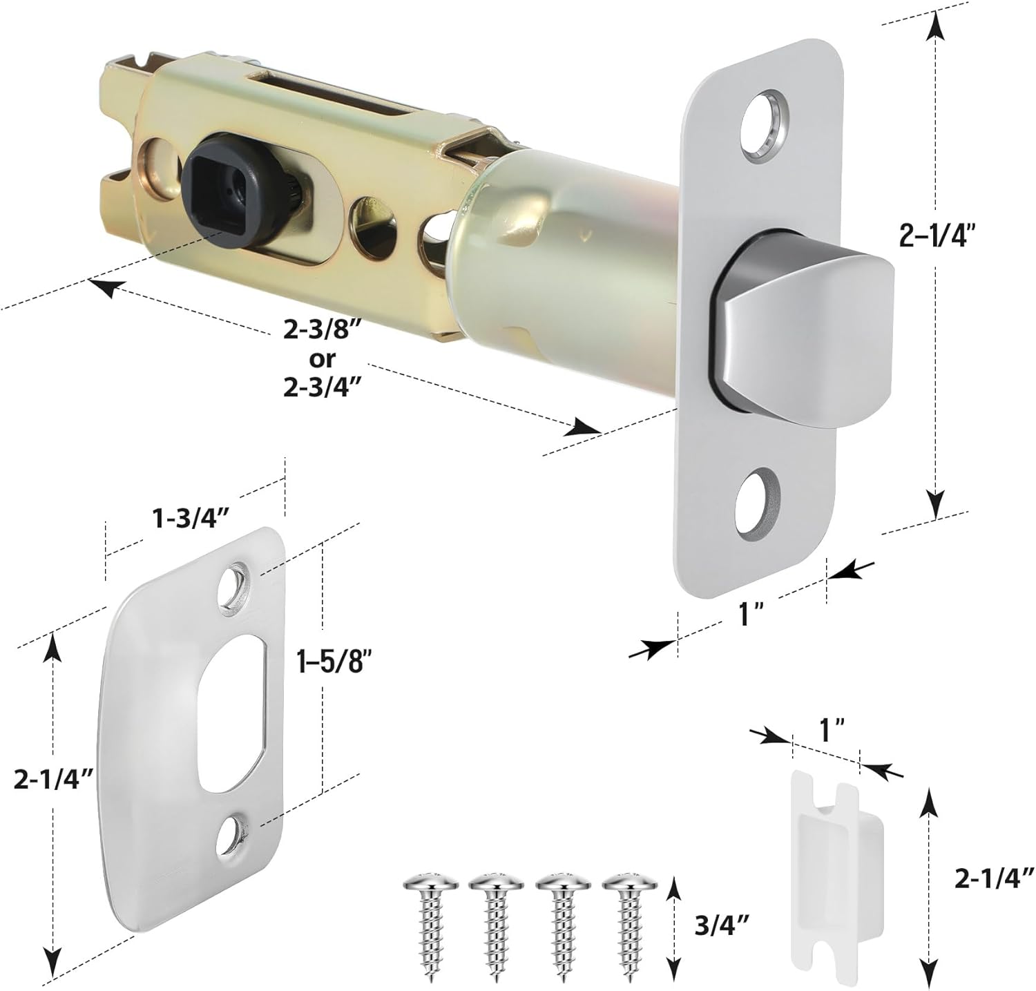 1 Pack Door Lock Parts, Brushed Nickel Door Latch Replacement, Silver Door Lock Replacement Parts