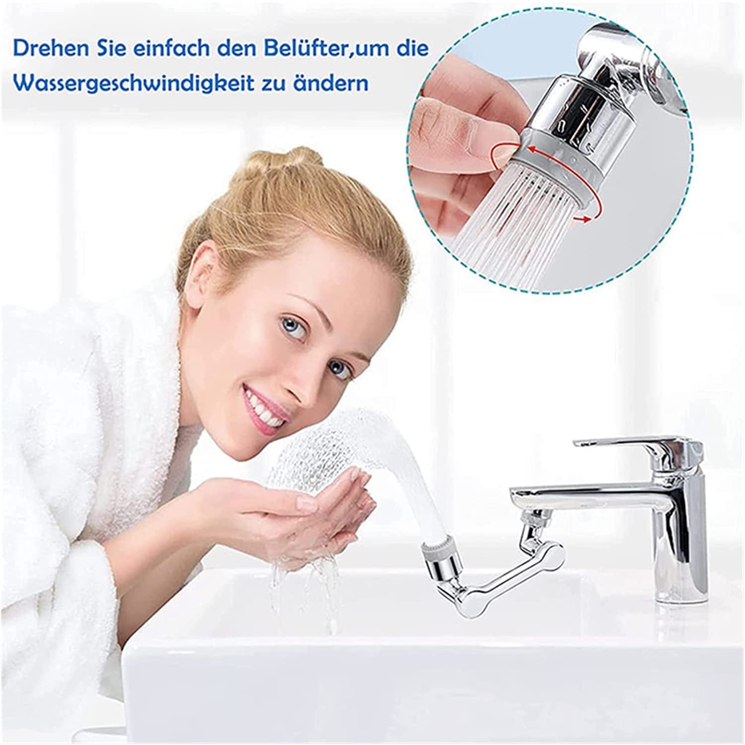 Girar Grifo Giratorio aireador Universal 1080° Extensor Giratorio Grifo aireador Filtro Resistente a Salpicaduras Cocina Lavabo Grifo aireador Boquilla Grifo Robot Brazo