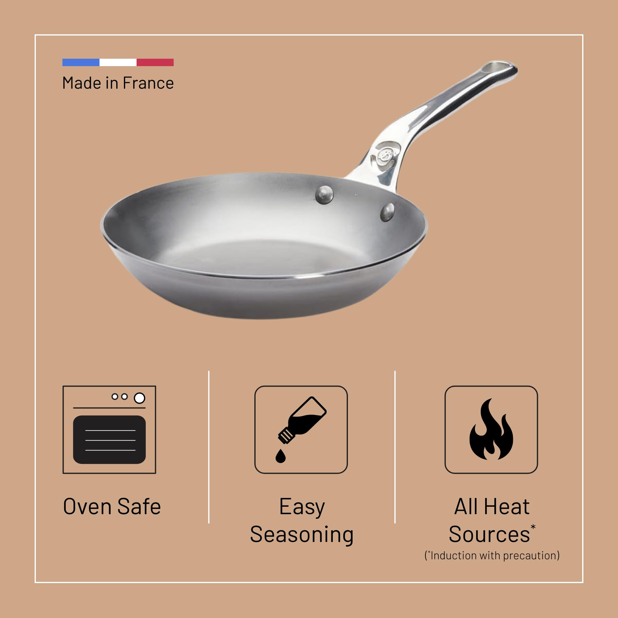 de Buyer MINERAL B Pro Carbon Steel Fry Pan - 8 Diameter 5.5 Cooking Surface - Ideal for Searing Sauteing & Reheating - Made in France product thumbnail 5