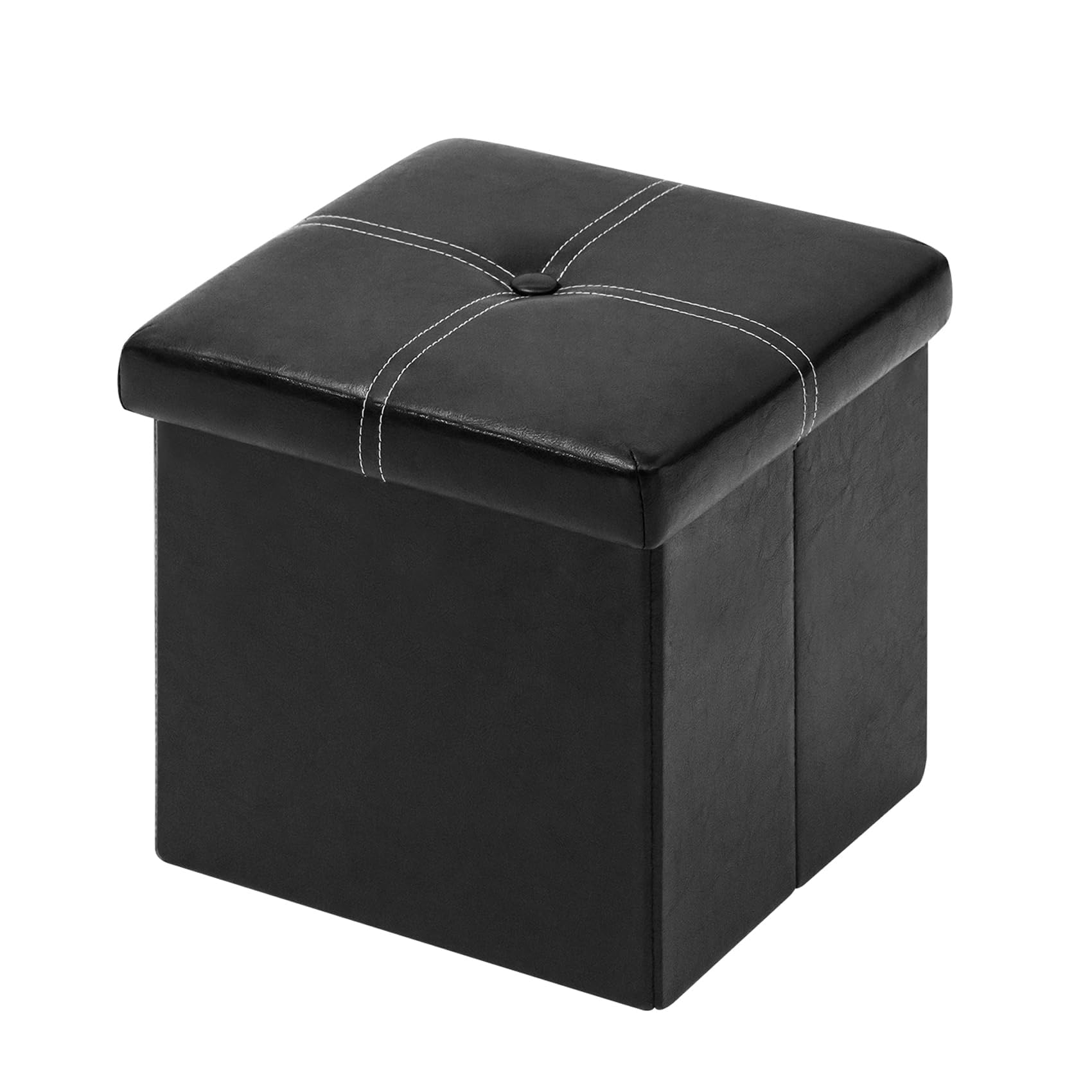 Bonlife Black Ottoman Storage Box with Lids Seat Faux Leather Folding Stools Cube Toy Chests for Kids bedroom Furniture Small Footstool 11.8 in(30cm)The Forest Stewardship Council