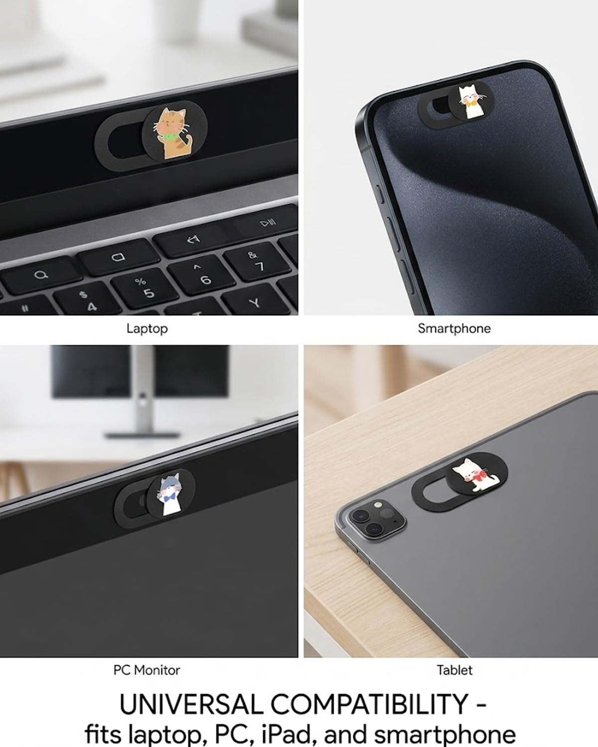 Copri Webcam Gatto Confezione da 6 in Plastica Scorrevole – Protezione Privacy Anti-Spionaggio