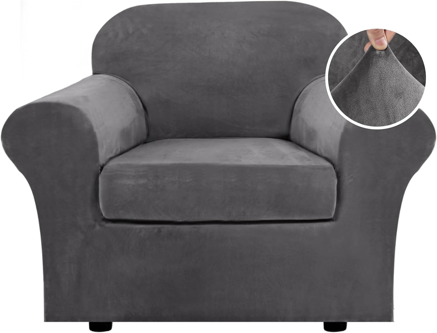LINGKY Velvet Sofa Cover 1 Seater With Separate Sofa Seat Cushion Covers, Stretch Couch Cover Non-Slip Sofa Slipcovers for Living Room Furniture Protector (Gray,1 Seater)