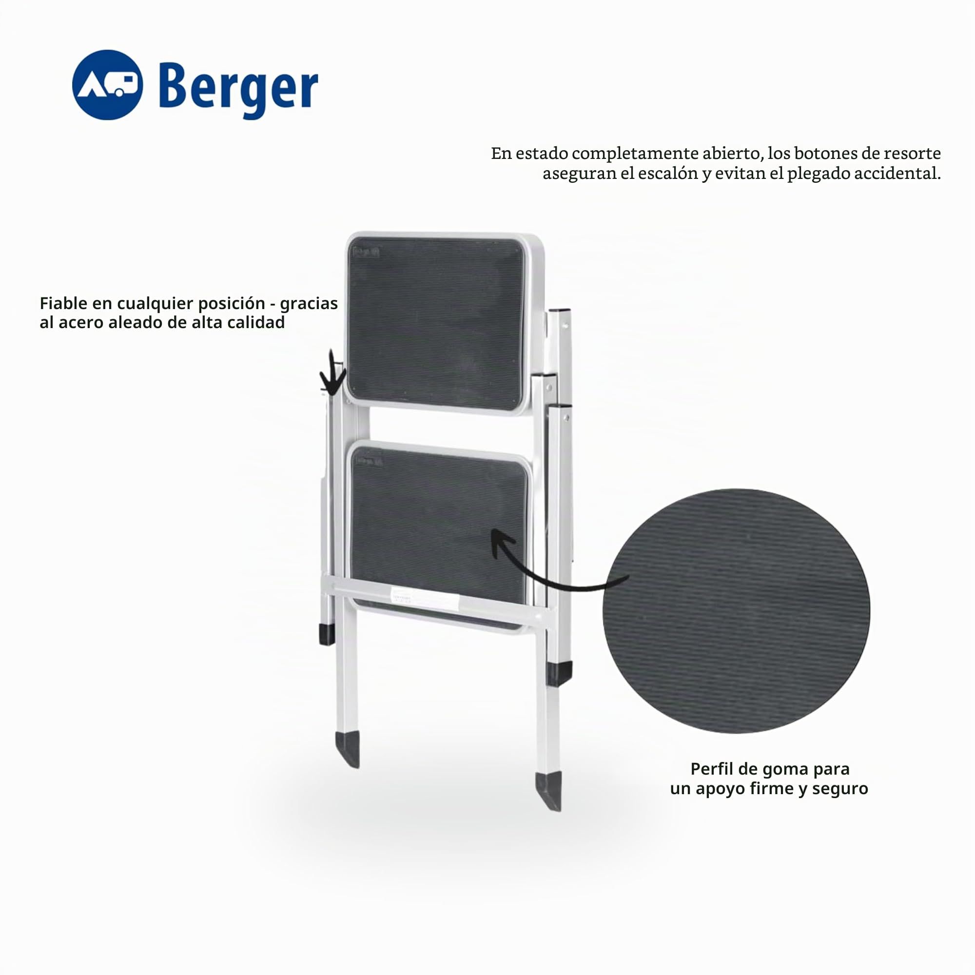 Berger Escalera Dos peldaños | escalón para caravanas | Peldaño Plegable | Escalera para Caravana | Taburete Caravana | Peldaño Caravana | Escalon Autocaravana | Escaleras Plegables, hasta 130 kg