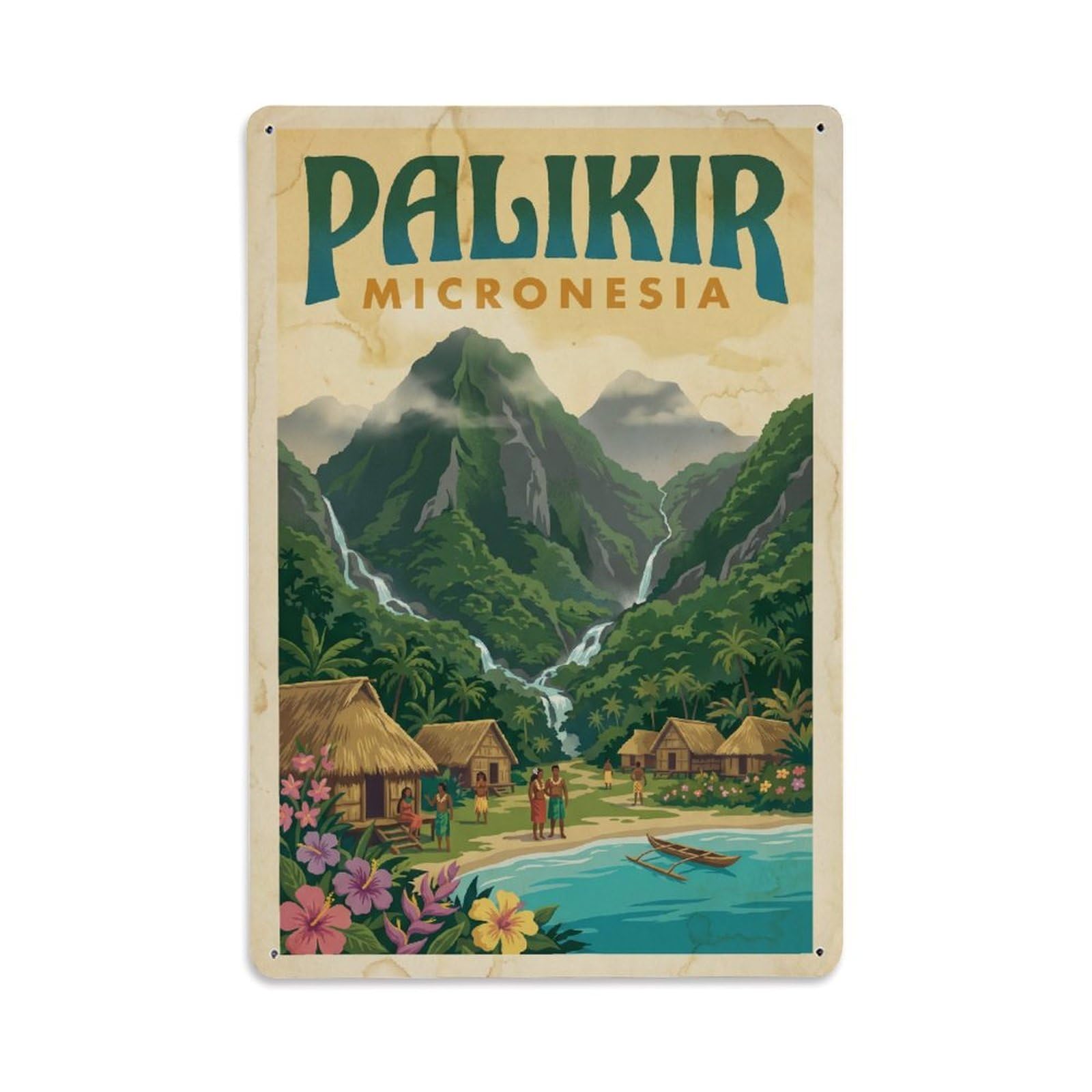 Metal Tin Sign Vintage Travel Micronesia Palikir