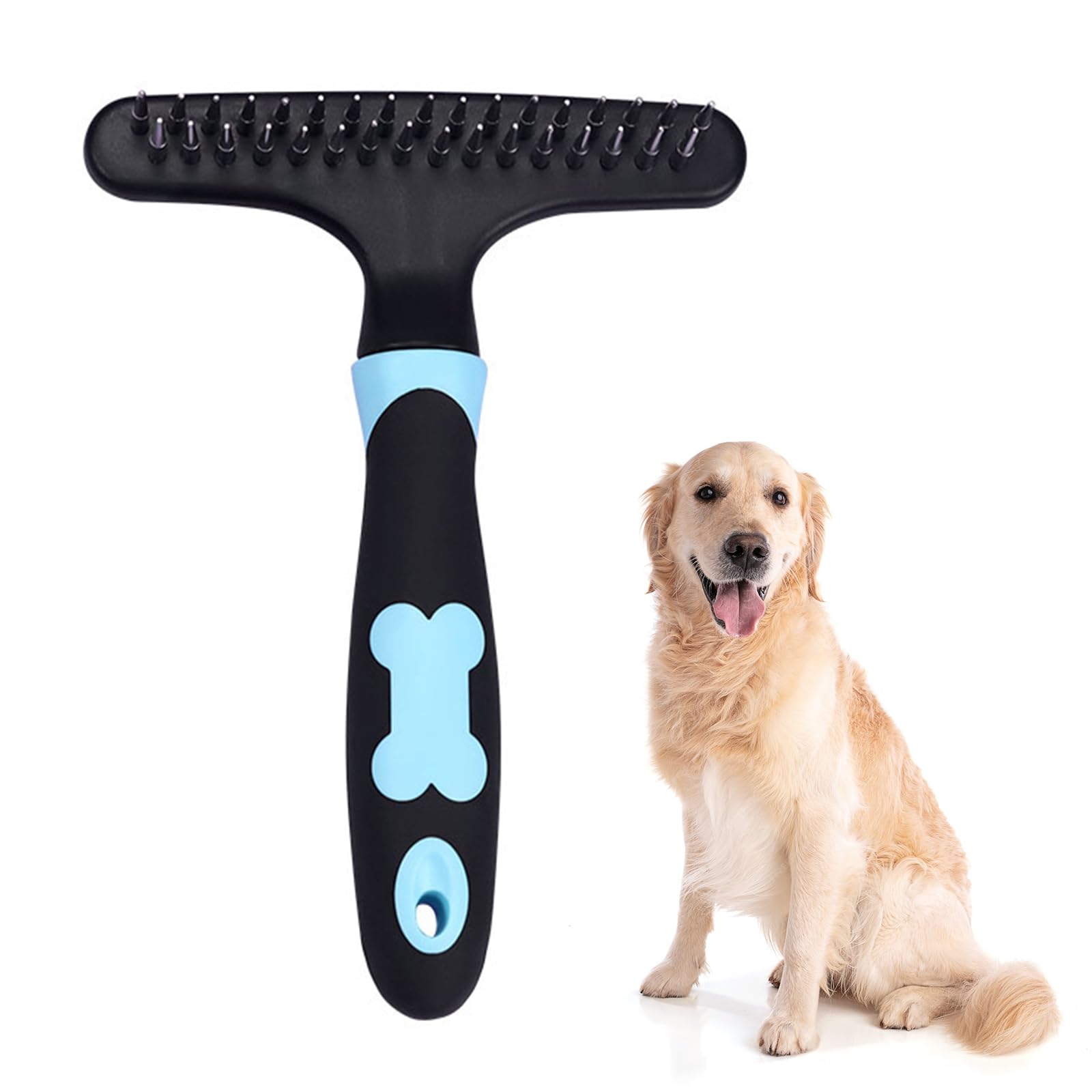 Oyiclyea Deshedding Brush for Dogs Blue Black Dog Combs for Grooming,Dematting Tools for Dogs,Dog Dematting Brush Comb,Pet Hair Remover,Short or Long Hair Double Row Stainless Steel Pins