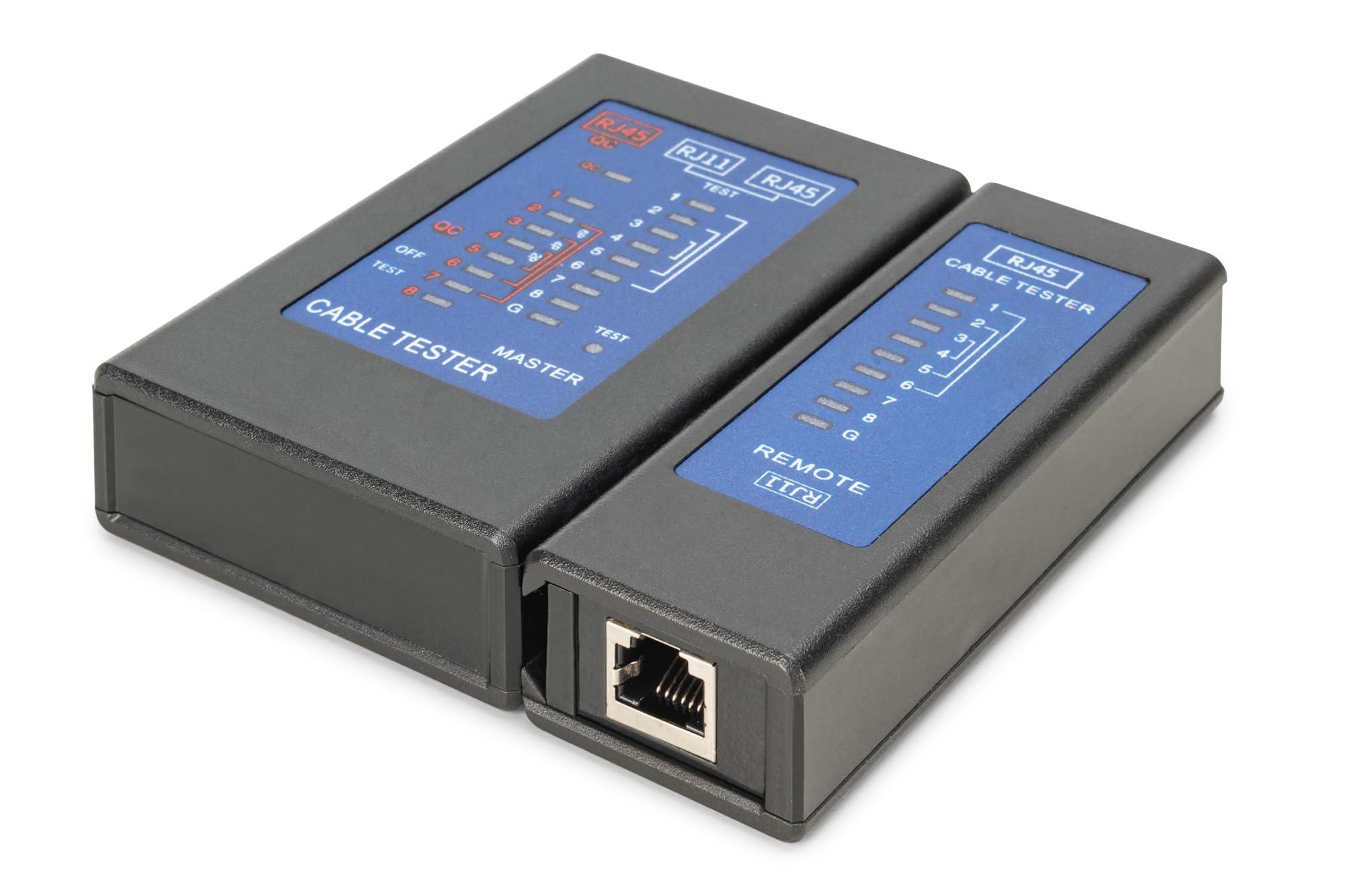 DIGITUS network cable tester - for RJ45 and RJ11 cables - with PoE testing device - shielding detection - for CAT 5, CAT 5e, CAT 6 and CAT 6A cables - black