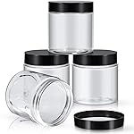 Patelai 4 Pieces Round Wide-mouth Leak Proof Plastic Container Jars with Lids for Travel Storage Makeup Beauty Products Face Creams Oils Salves Ointments DIY Making(8 Ounce,Black)