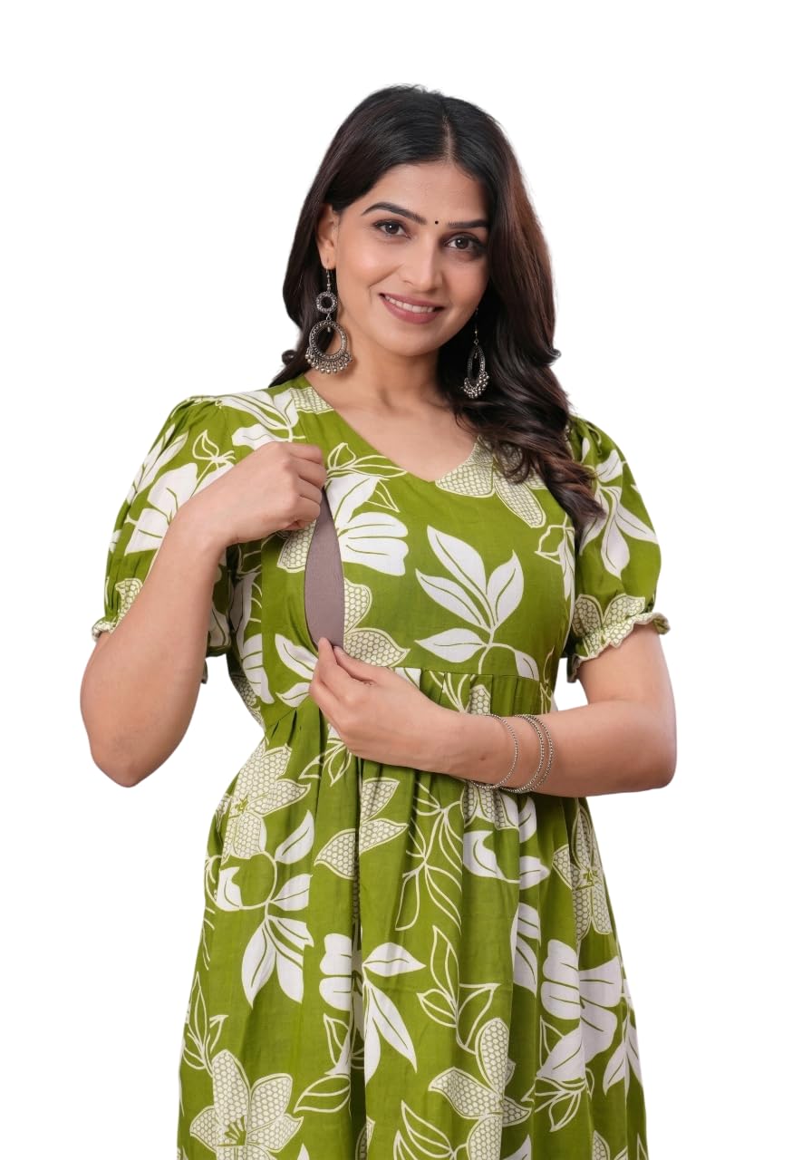 Women's Maternity Feeding Dresses for Women, Easy Breastfeeding Dress, Cotton Blend Anarkali Dress with Nursing Zip for Pre & Post Pregnancy-picture-45