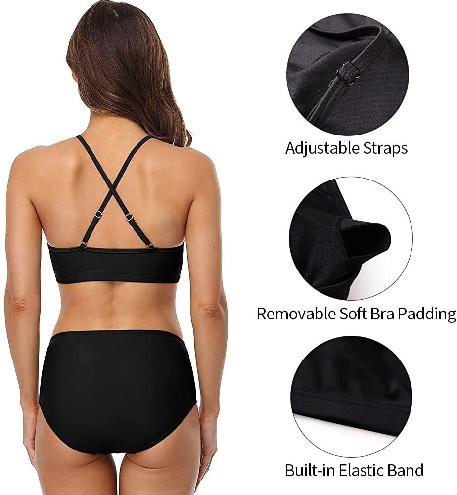 CharmLeaks Ensemble bikini deux pièces pour femme - Col haut - Maillot de bain de sport