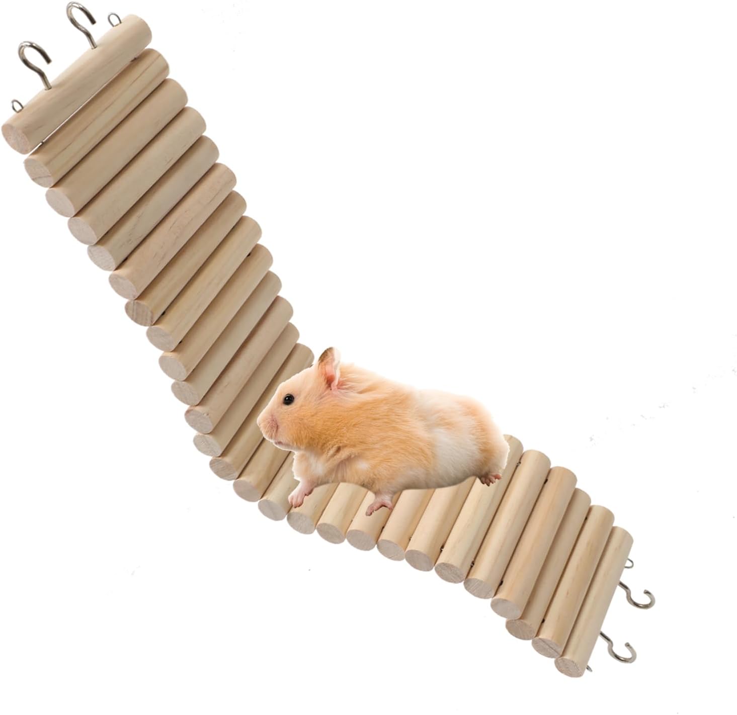 SIMENA Wooden Hamster Suspension Bridge Toy, Hamster Fencing, Natural Climbing Ladder for Dwarf Hamsters, Syrian Hamsters, Mice, Gerbils & Small Pets (Plain, 15.75″)