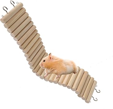 SIMENA Wooden Hamster Suspension Bridge Toy, Hamster Fencing, Natural Climbing Ladder for Dwarf Hamsters, Syrian Hamsters, Mice, Gerbils & Small Pets Plain, 15.75"
