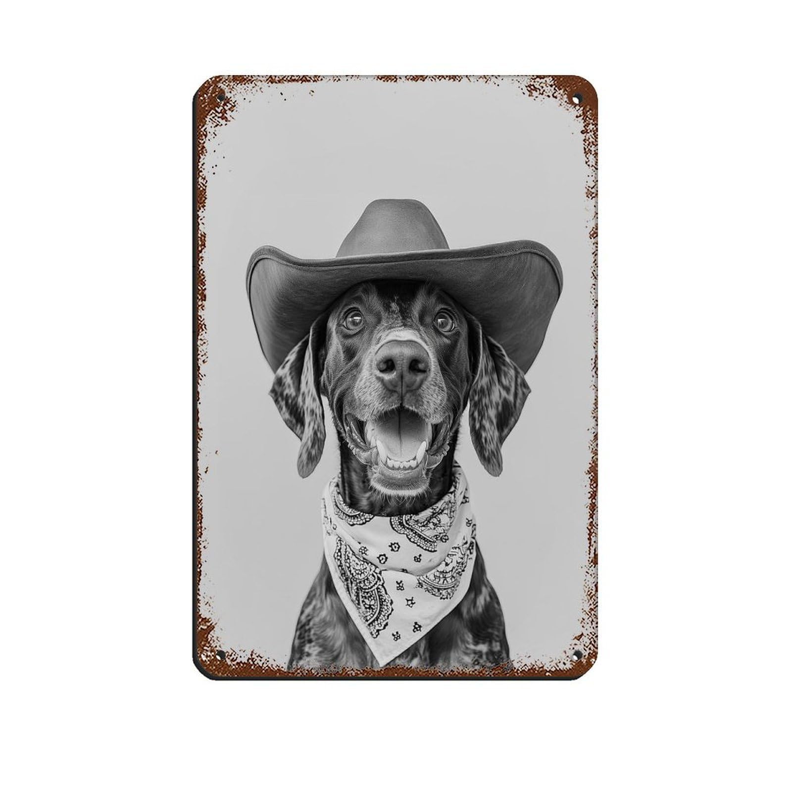Wjwart Style German Shorthaired Pointer Cowgirl Hat Retro Poster Metal Tin Sign Chic Art Retro Iron Painting Bar People Cave Cafe Family Garage Poster Wall Decoration 8X12inch(20X30cm)
