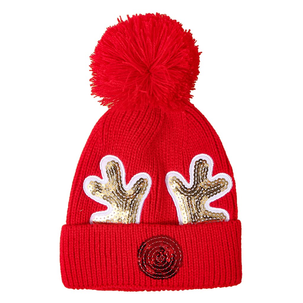 Elnwnnkc Warm Keeping Caps with Sequins Made Deer Horn Ornament Hats for Children Crochet Caps Autumn Winter Baby Christmas Hat