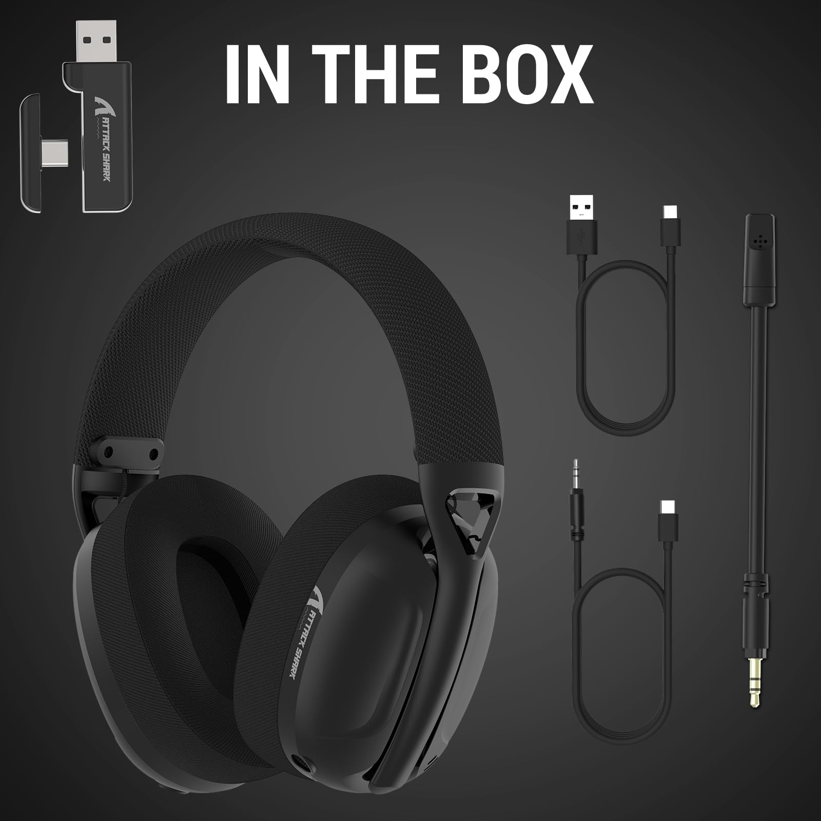ATTACK SHARK L80 Casque de Jeu sans Fil Ultra Léger, BT 5.3, 2.4G, Filaire 3.5mm, 50H, Haut-Parleurs Pro-G de 40 mm, Casque de Jeu avec Microphone à Réduction de Bruit, pour PC, Mac et Mobile - Noir