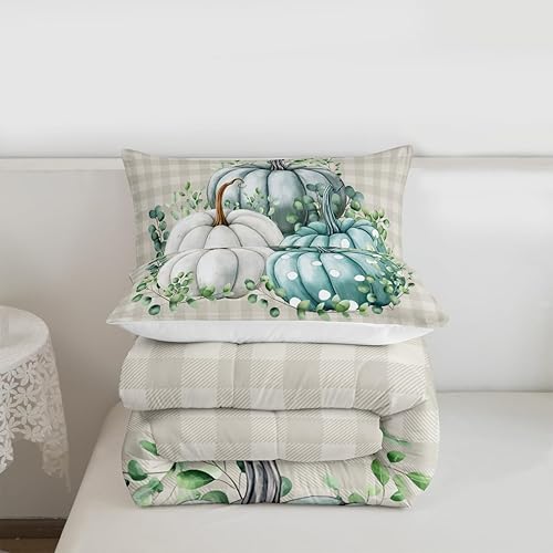 Miniatura 3 de Erosebridal Juego de edredón de otoño, tamaño King, juego de ropa de cama a cuadros de búfalo para niños y adultos, hojas de Ucalipto, lunares,