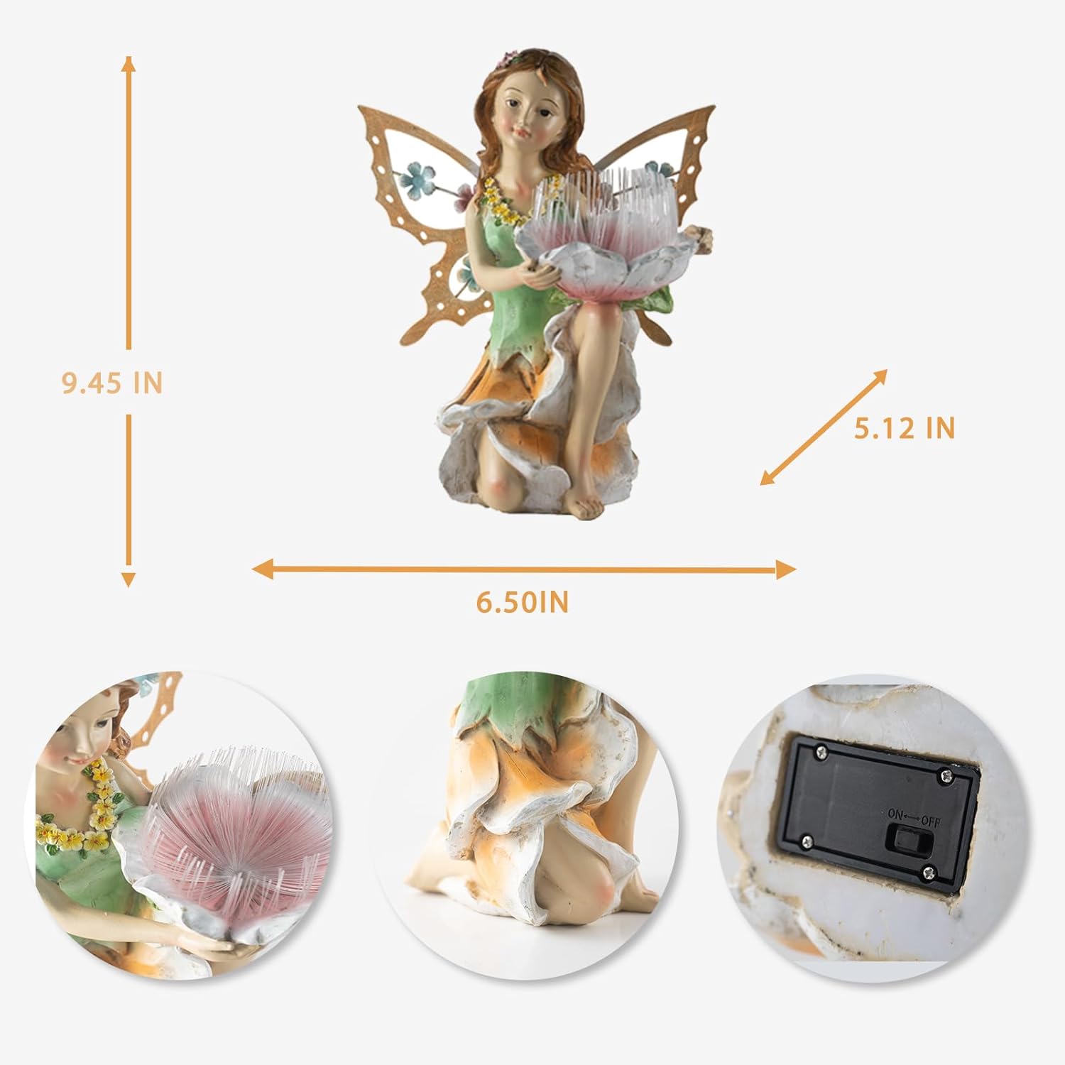 Suyorpe Fairy Decor Solar Outdoor Statues, Fairy Garden Accessories for Outside Garden Gifts,Resin Ornaments for Patio Yard Lawn,Size6.5 x 5.12 x 9.45 inches