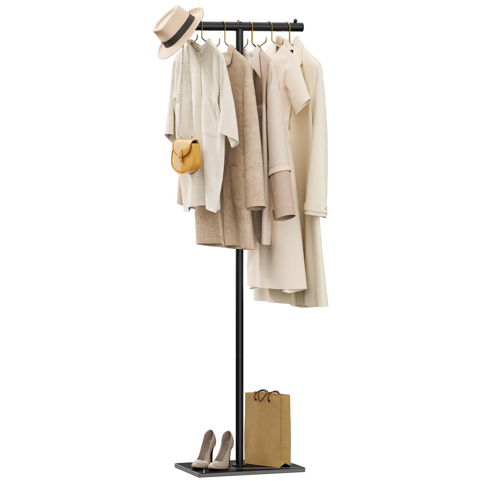 OUTBROS Metall Freistehend Garderobenständer, Jackenständer für Kleidung, Garderobe mit NatüRliche Stabile Felsbasis, 175cm Modern kleiderständer Passend für EingäNge, Korridore, Hallen, Schwarz