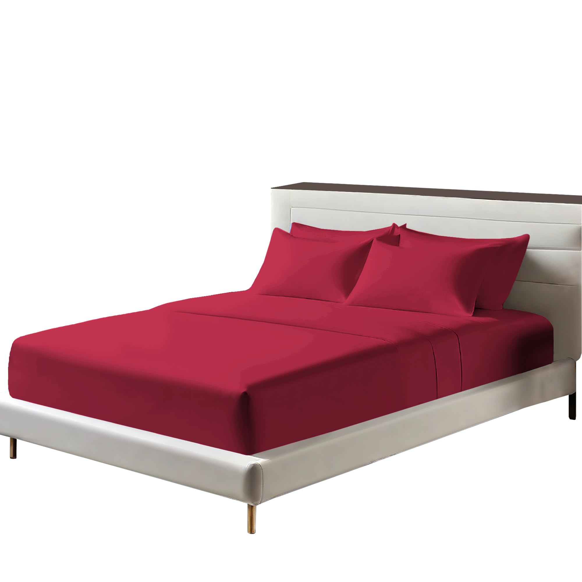 Egyptian Cotton Fitted Sheets 25cm Deep Mattress Pocket 200 Thread Count Fitted Bed Sheet- Soft & Comfortable Bottom Sheet (Burgundy - Image 2