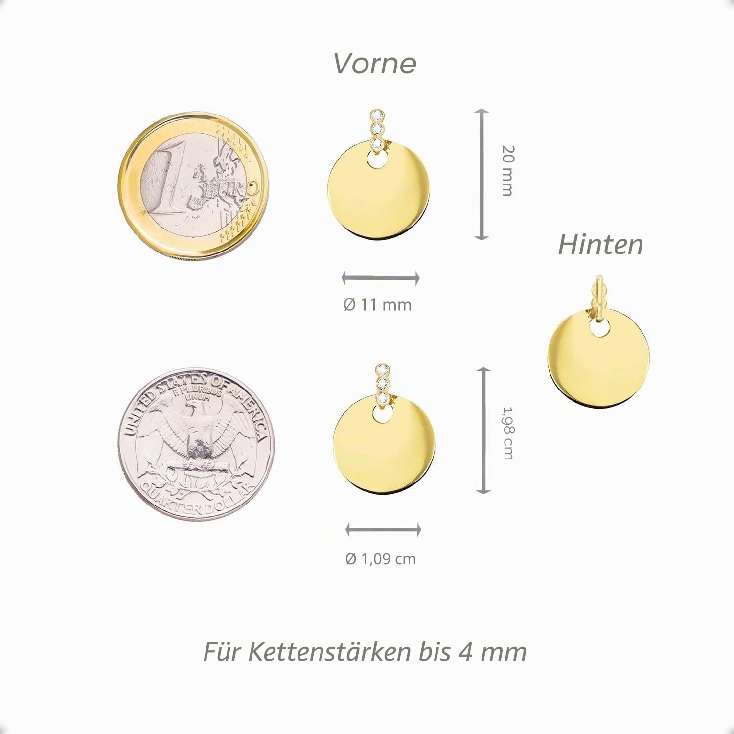 forme di Lucchetta - Anhänger Runde Medaille mit Saphiren 0 | 09 cts aus 585 Gelbgold, 16 mm, hergestellt in Italien