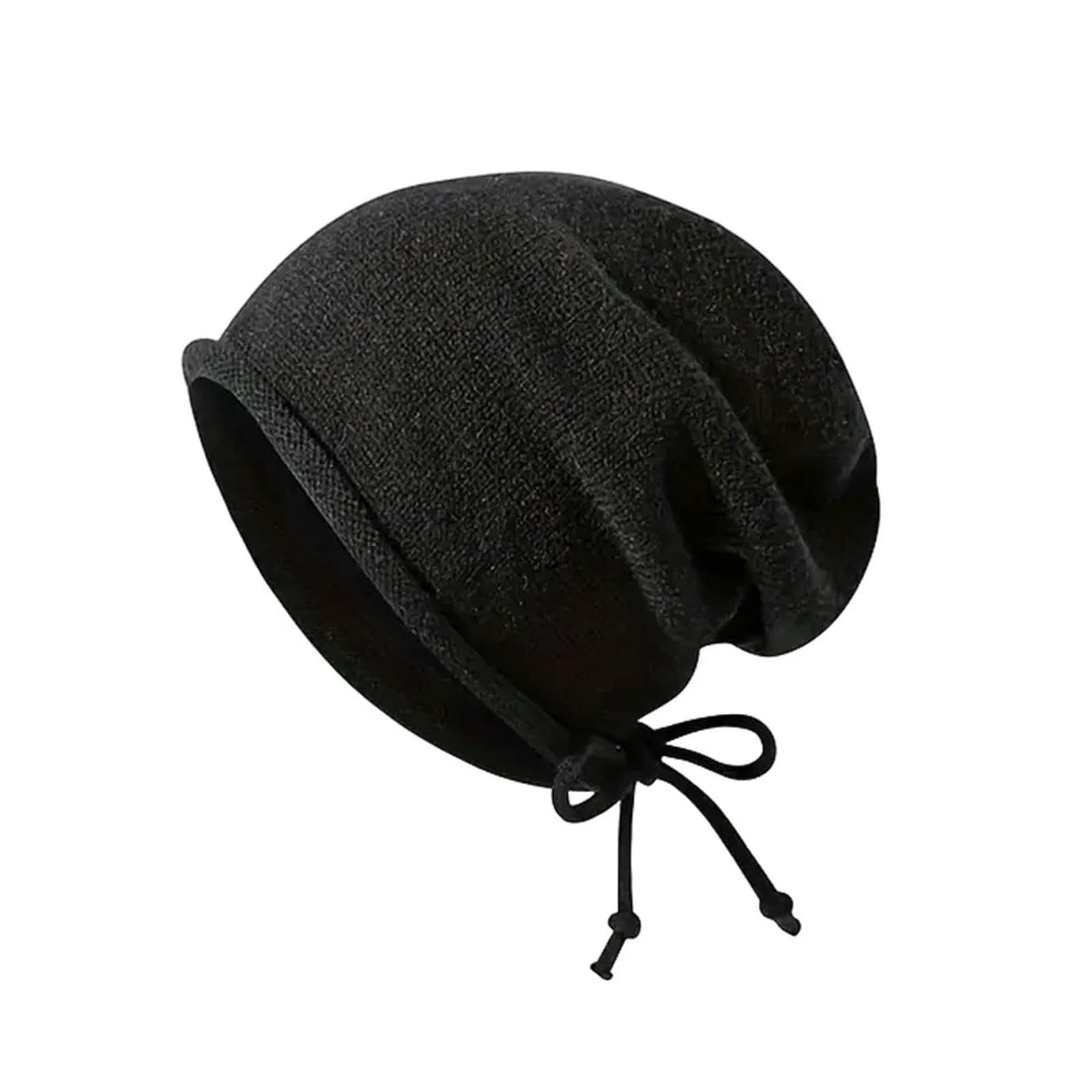 Kapelusz typu bucket ciepła dzianinowa workowata czapka beanie kobiety mężczyźni sznurek zima miękkie czapki na zewnątrz wiatroszczelny czepek